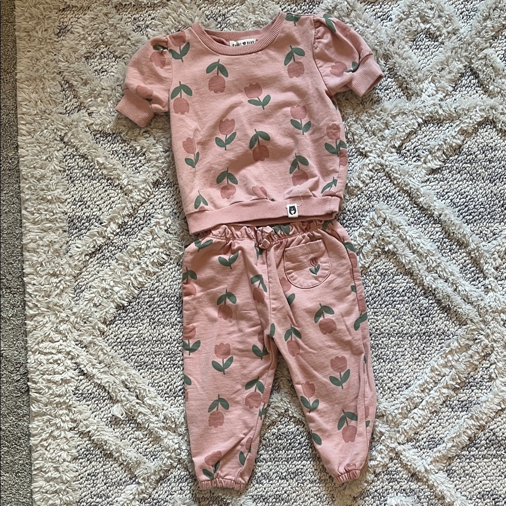 Toddler 12m Pink Floral Matching Set - Soft Two-Piece Sleepwear